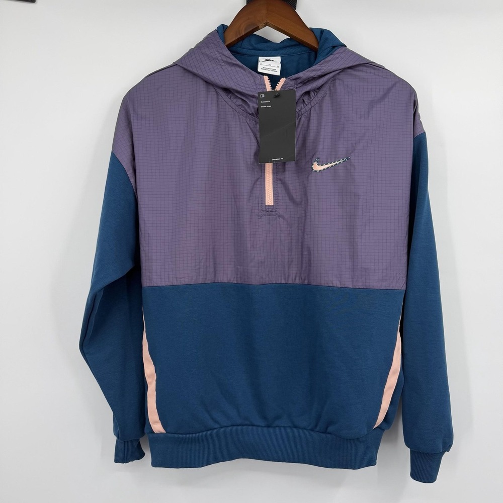 Nike Windbreaker Girls XL Blue Colorblock Hooded Pullover Zip DQ8743-460